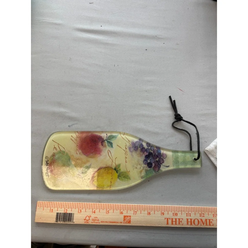 S Alwingt Glass Wine Bottle Cheese Board Fruit Still Life Serving Tray 12.5 Inch